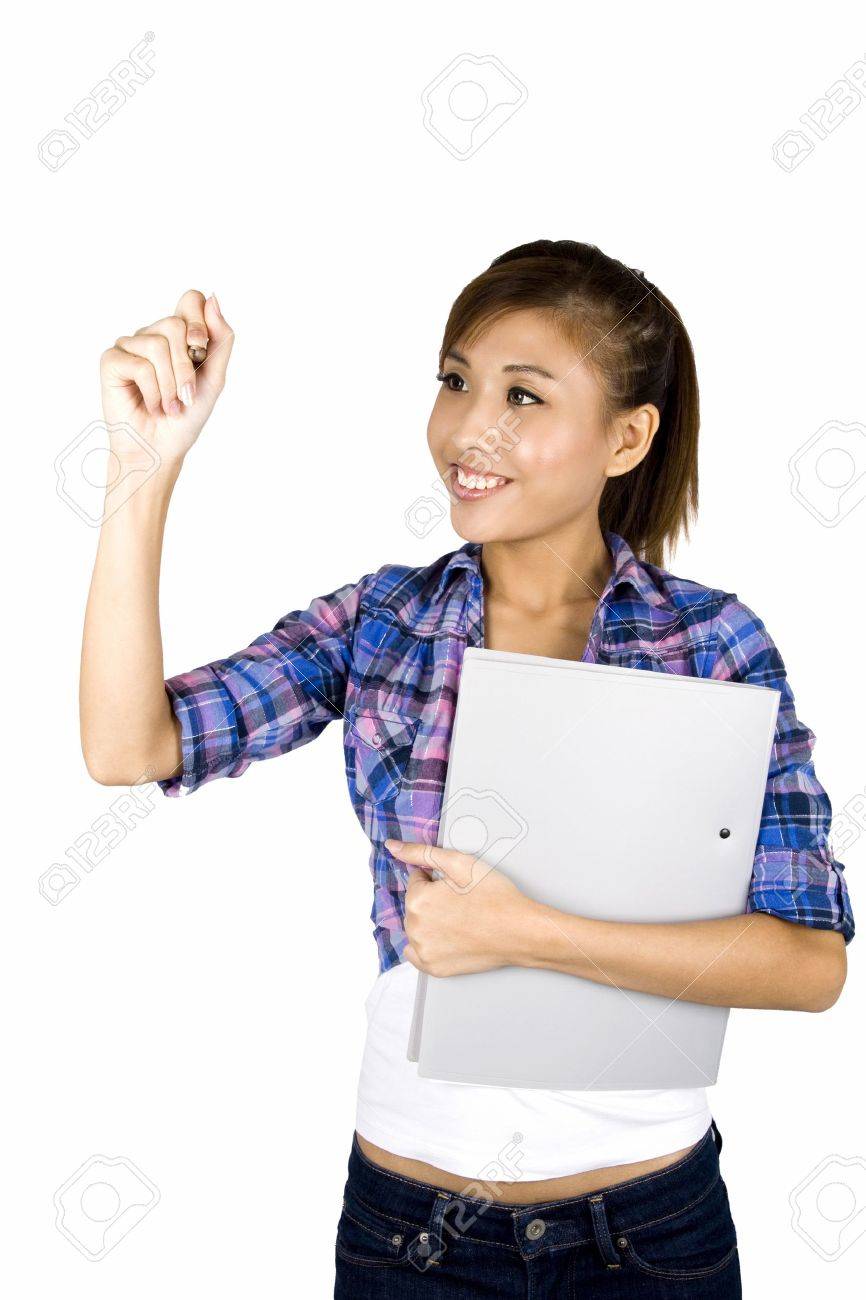 866x1300 Young Asian Student Drawing On A White Background Stock Photo
