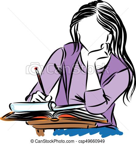 444x470 Girl Student Writing Vector Illustration Eps Vector