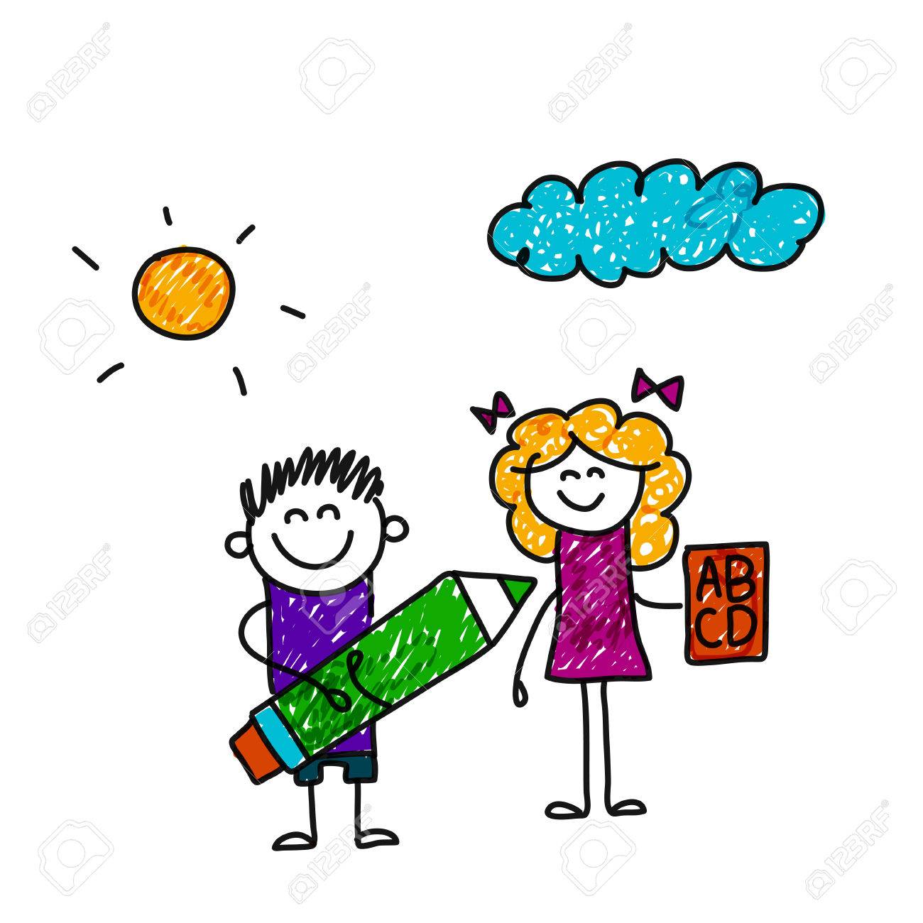 1300x1300 Illustration Of Two Students. Kids Drawing Royalty Free Cliparts