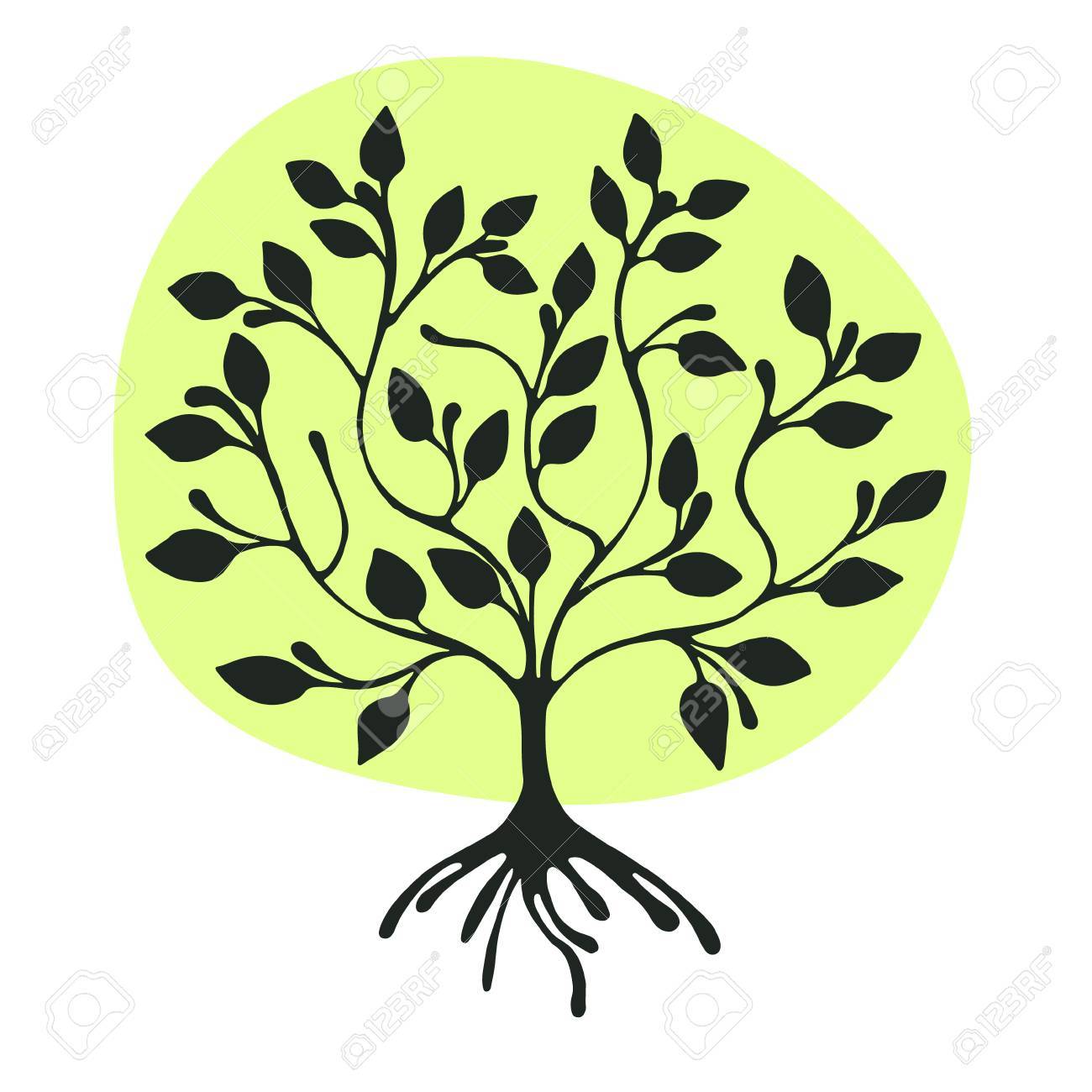1300x1300 Vector Hand Drawn Illustration, Green Decorative Ornamental
