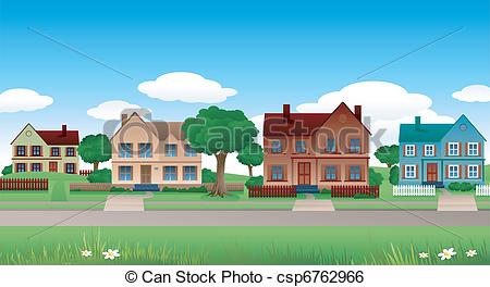 450x264 Suburban Landscape. Suburban Houses Landscape Clip Art Vector