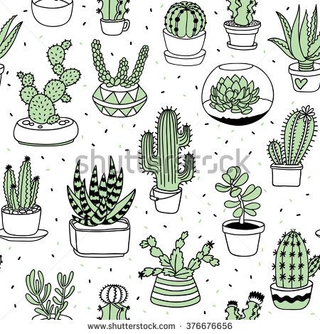 450x470 Hand Drawn Succulents And Cactus Doodle Pattern Cacti Drawing
