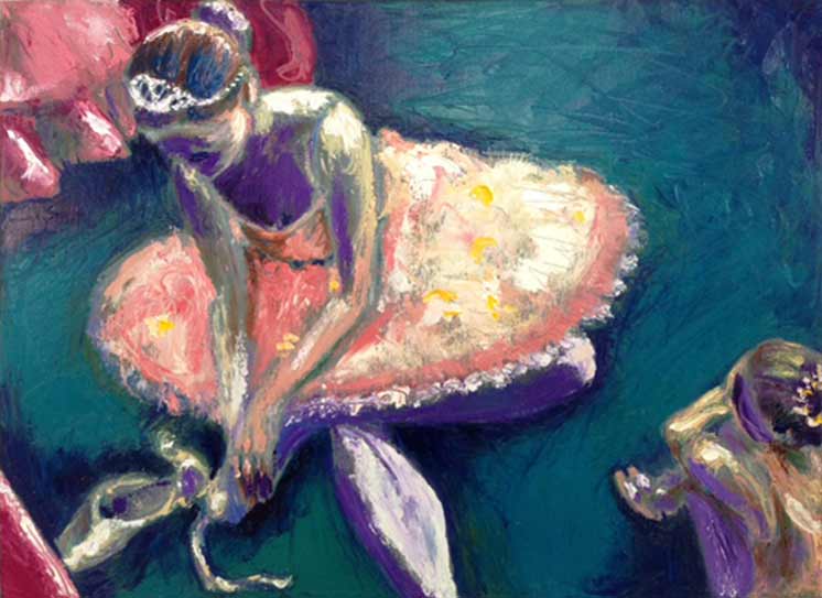 746x543 Ballet Painting, Seated Ballerina In Tutu