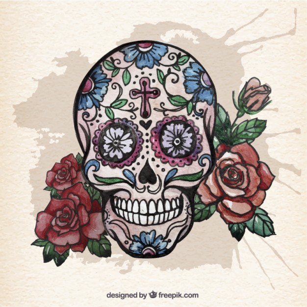 626x626 Watercolor Sugar Skull With Roses Vector Free Download