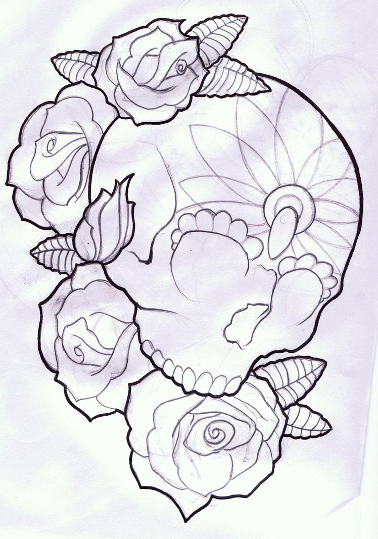 748x1067 Candy Skull Candy Skull And Roses Tattoo Design By ~thirteen7s