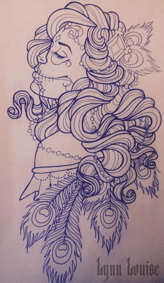 558x960 Day Of The Dead Lady W Peacock Feathers. Neo Traditional Style By