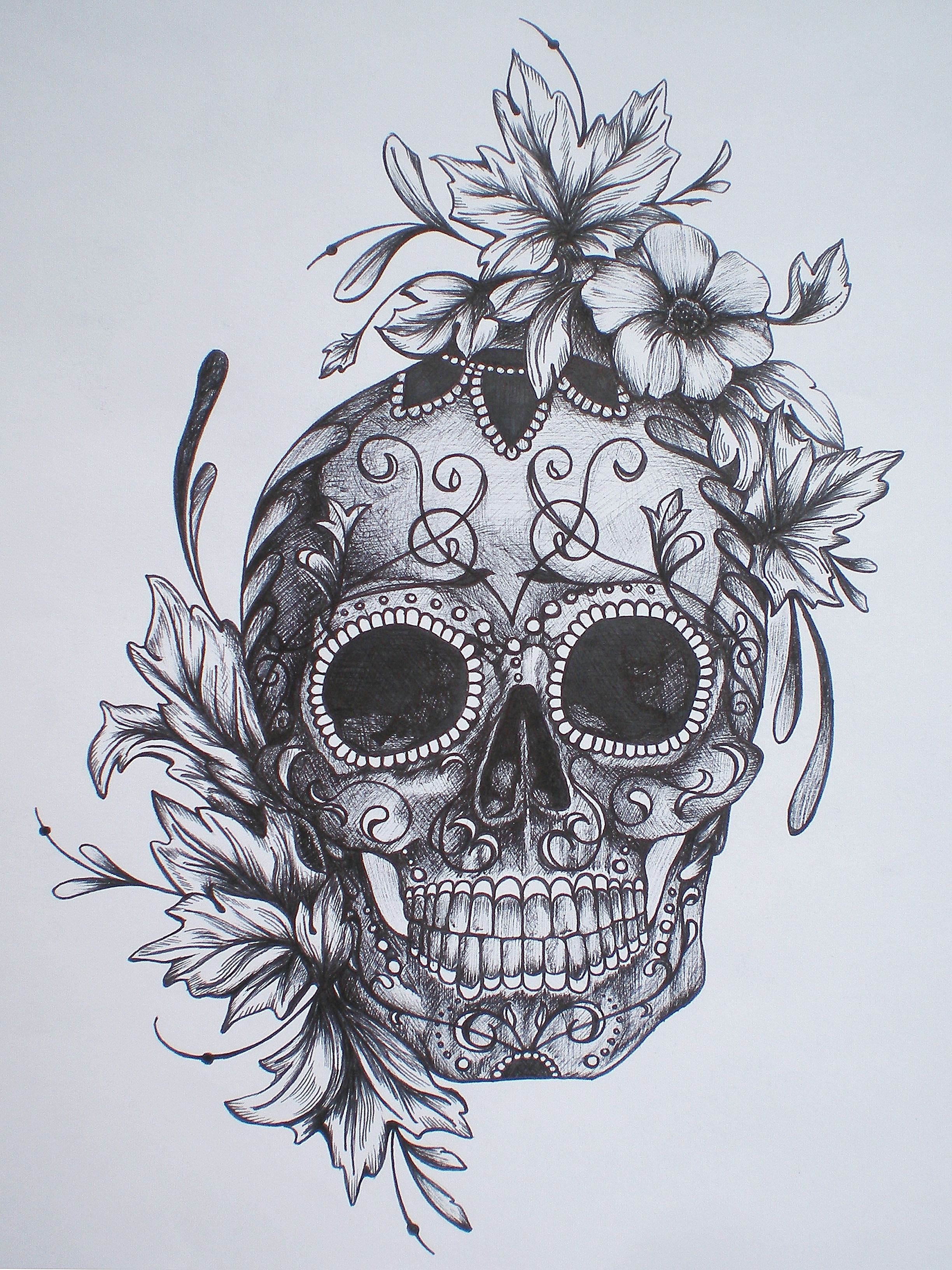 2448x3264 Sugar Skull Tattoo With Flowers