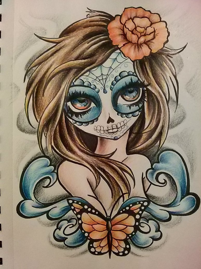 774x1032 Sugar Skull Girl Drawing Blue Sugar Skull Girlzone 41