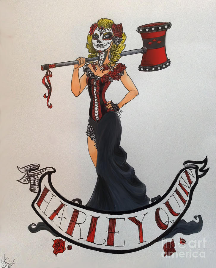 727x900 Pin Up Sugar Skull Harley Quinn Drawing By Suzanne Shewmake Akin