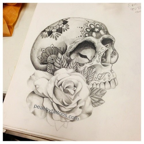 500x500 White Rose And Sugar Skull Tattoo Design