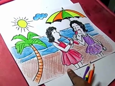 480x360 How To Draw Summer Season Beach Drawing For Kids