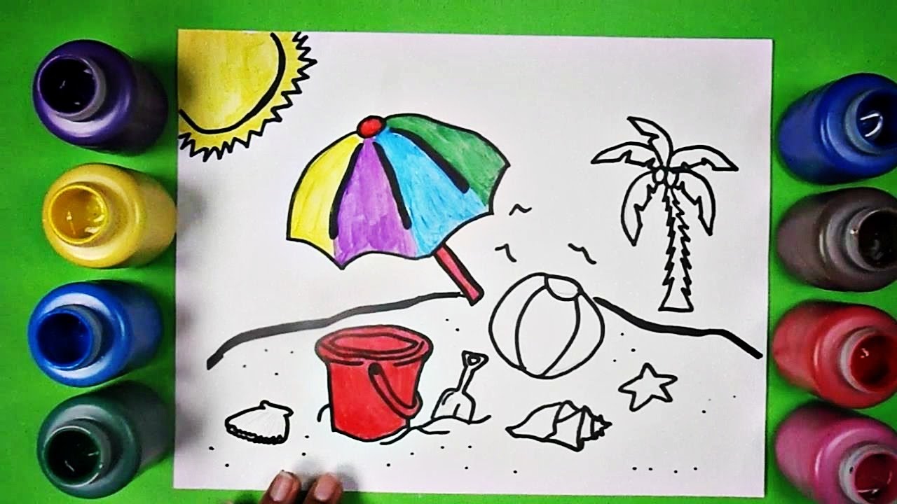 1280x720 Learn To Draw And Color Fun Summer Beach Scene Coloring Page