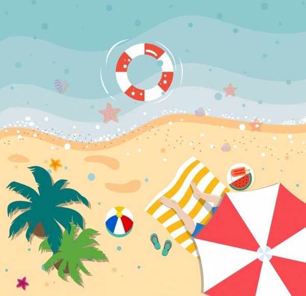 600x579 Summer Vacation Drawing Beach Scenery High View Vector Misc Free
