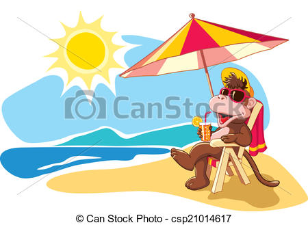 450x329 Summer Vacation By The Sea, Cartoon. Funny Cartoon Monkey