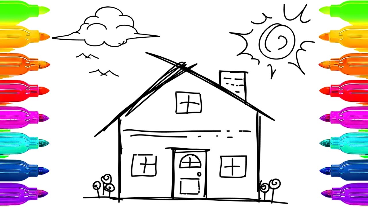 1280x720 How To Draw House, Clouds, Sun And Trees Art For Children
