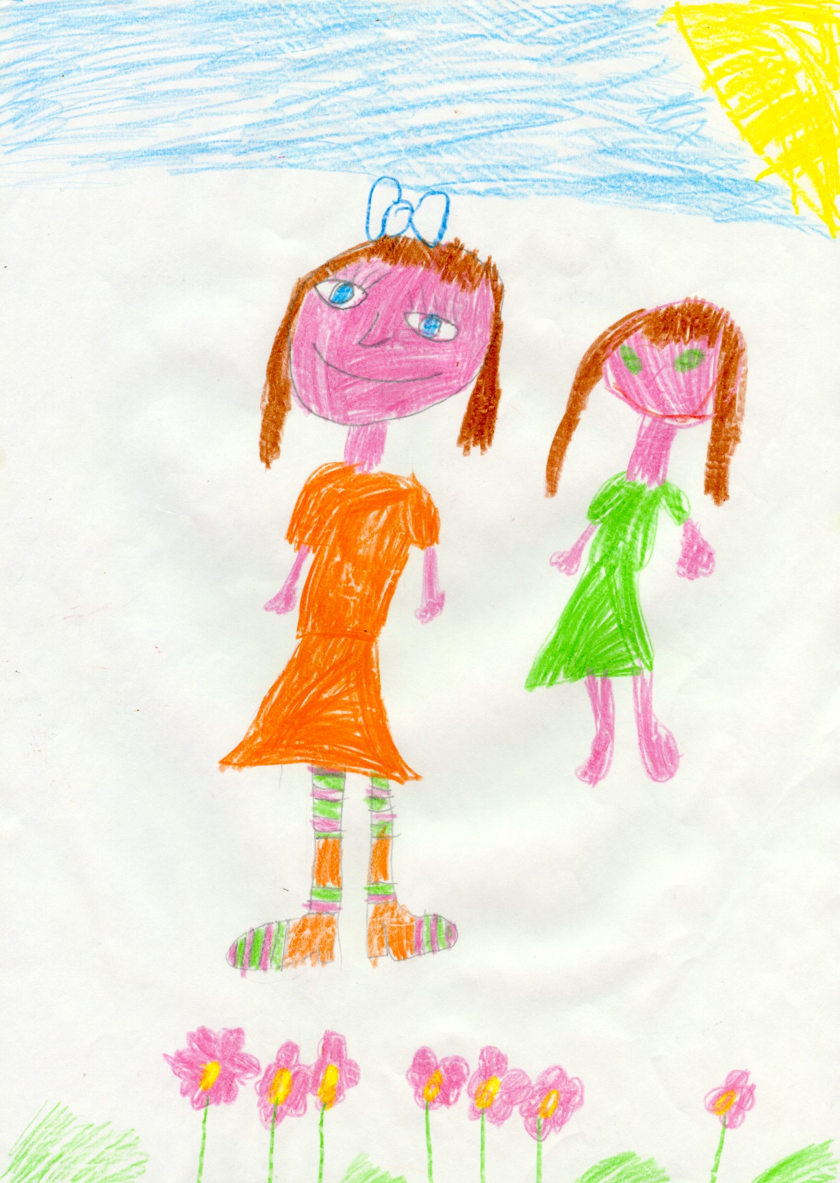 1227x1728 Art Child Art Pencil Drawing Woman And Child Sky Sun Grass Flowers