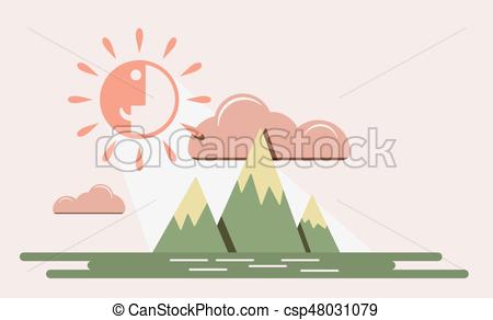 450x292 Sun Smile Sky Vector. Mountain Sky With Funny Smiling Sun