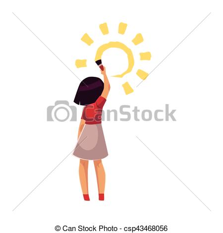 450x470 Full Length Portrait Of Little Girl Standing And Drawing Sun