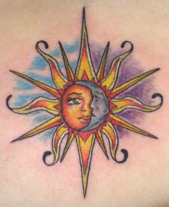 575x706 43 Elegant Sun Tattoos Designs