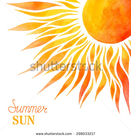 450x470 Watercolor Summer Sun Background. Bright Hand Painted Sun In Right