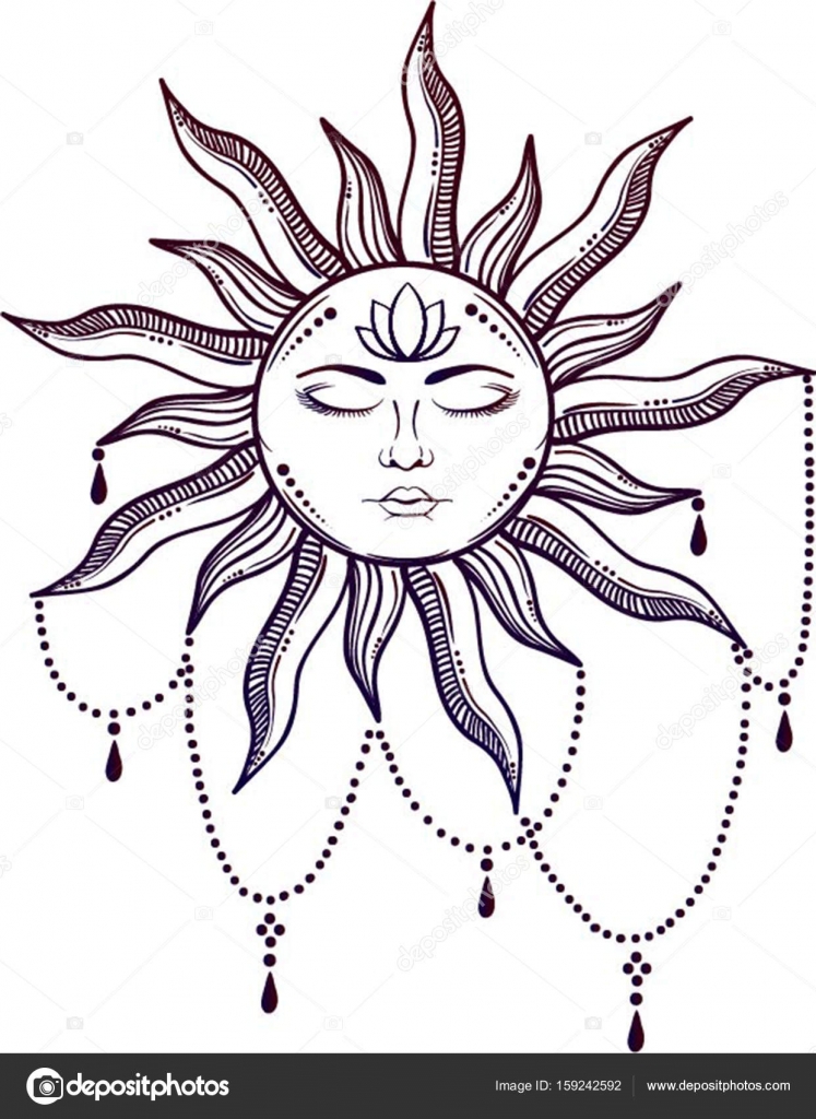 747x1024 Beautiful Elegant Sun Face Symbol Tattoo Design.vector