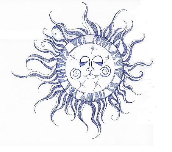 578x511 Blue Swirl Sunface Drawing By Deeanna Nevins