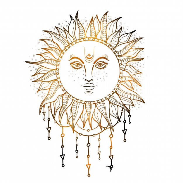 626x625 Hand Drawn Illustration Of Glossy Sun, Creative Boho Style Element