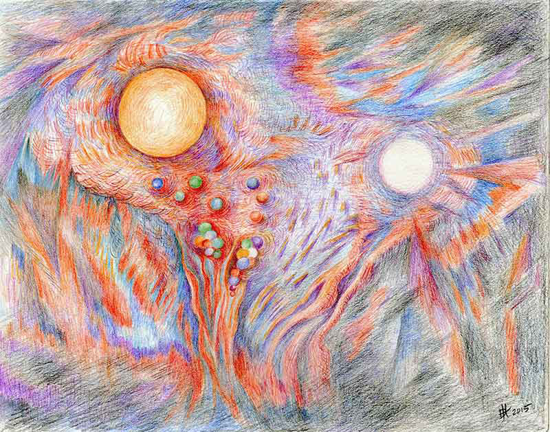 800x629 Sun Moon Artwork Original Color Pencil Drawing Depicting The Big