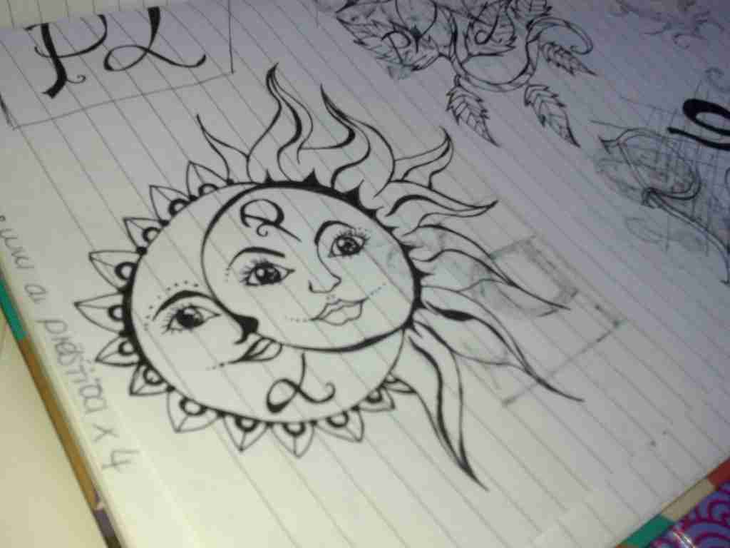 1024x768 Trippy Sun And Moon Drawing Olegratiy