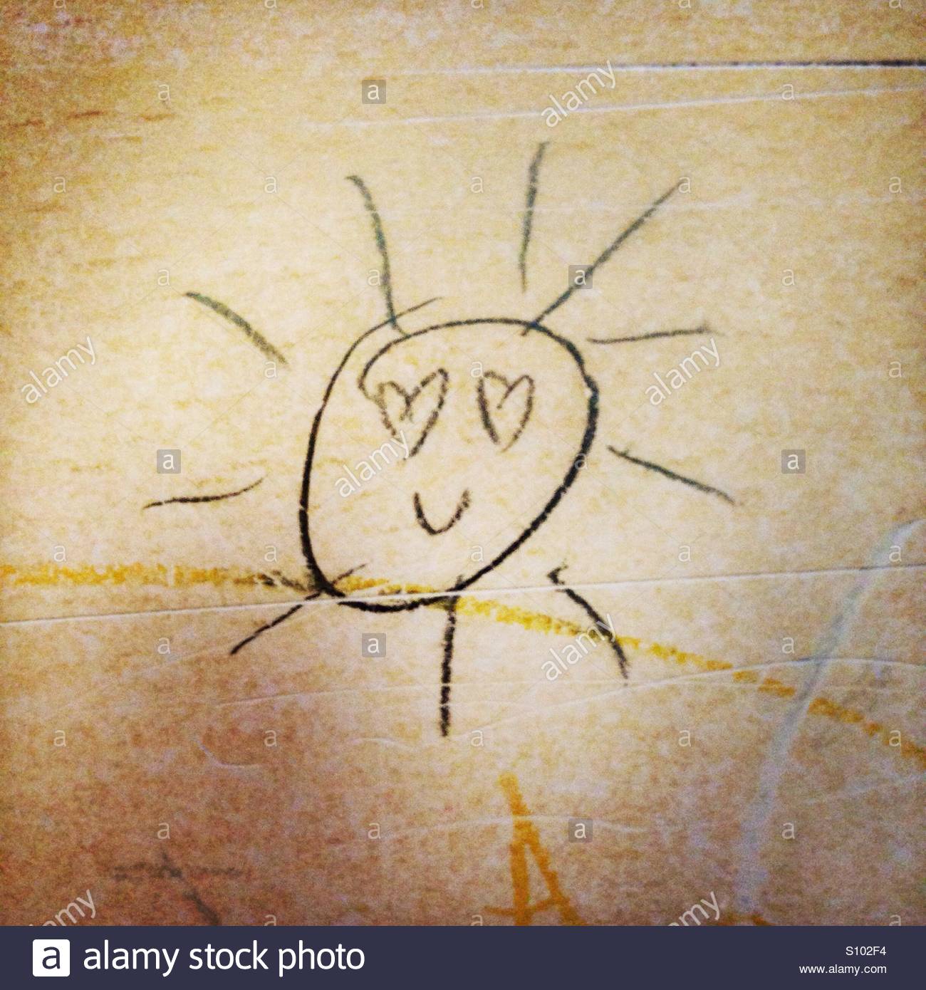 1300x1390 Smiling Sun Pencil Drawing On A School Table Stock Photo