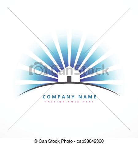 450x470 House With Sun Rays Company Logo Design Clip Art Vector