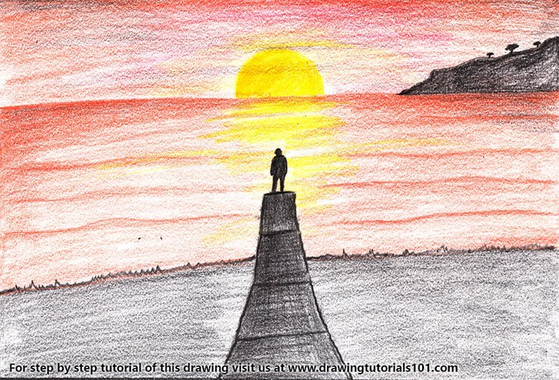 800x544 Learn How To Draw Sunset Scenery (Sunsets) Step By Step Drawing
