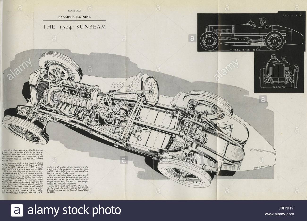 1300x938 The 1924 Sunbeam, Drawing Of The Vehicle Chassis And Engine Stock