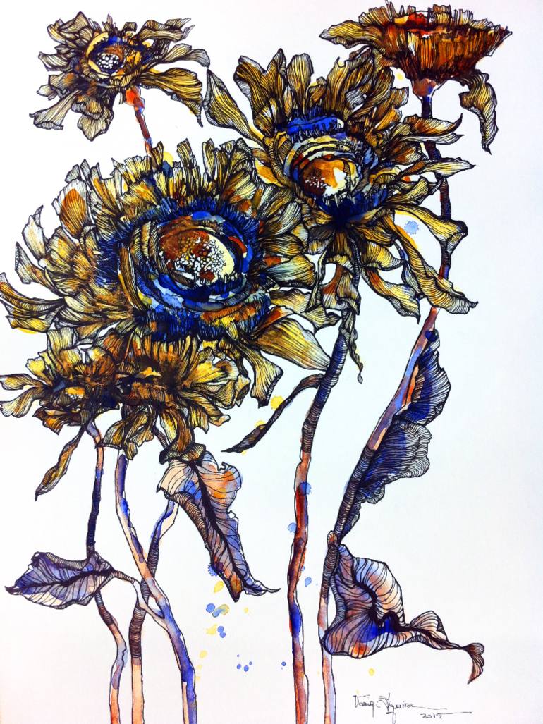 770x1027 Saatchi Art Sunflowers Drawing By Vania Siqueira