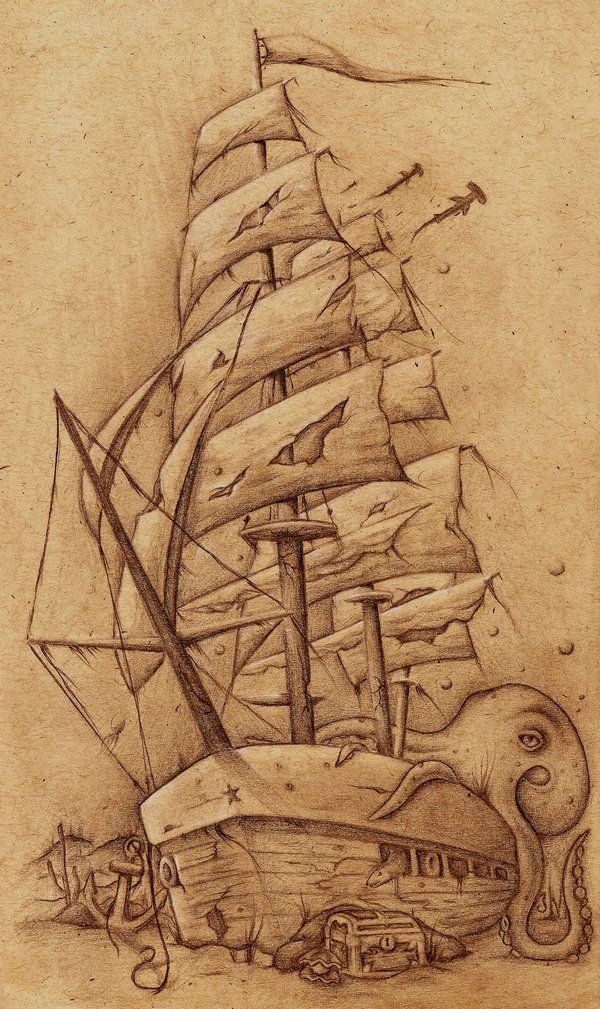 600x1009 7 Best Sunken Ship Drawing Images On Shark Tattoos