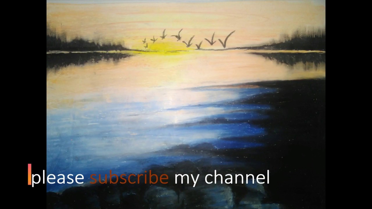 1280x720 Sunset Scenery End Of The Day With Oil Pastels Sunset Over