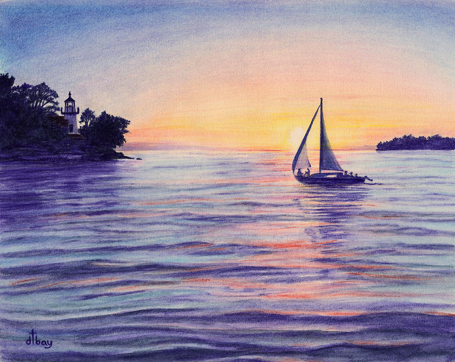 900x717 Sunset Sailboat Drawing By Diane Bay