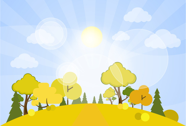 600x407 Scenery Drawing Design With Sunshine And Trees Free Vector