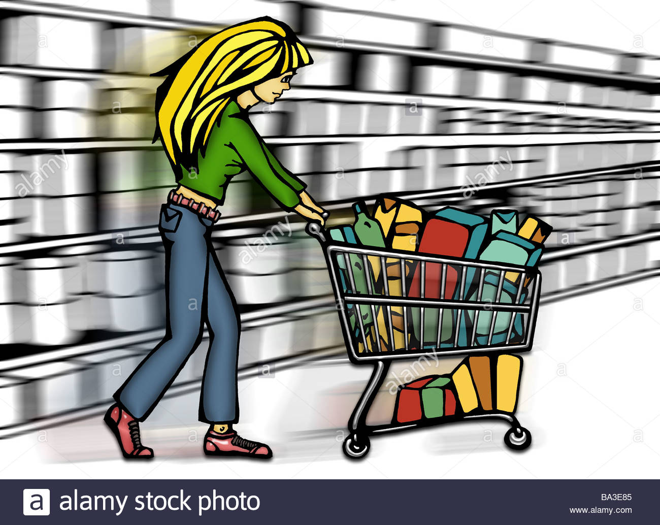 1300x1034 Illustration Manga Supermarket Woman Young Blond Shopping Carts