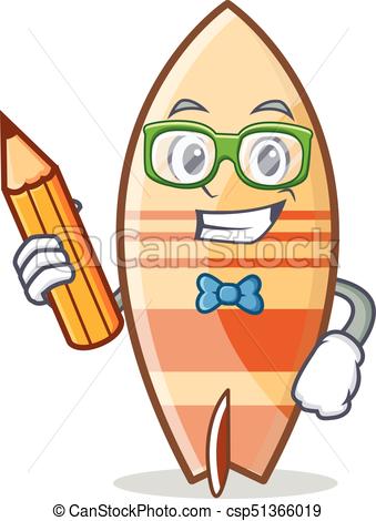 339x470 Student Surfboard Character Cartoon Style Vector Vector Clip