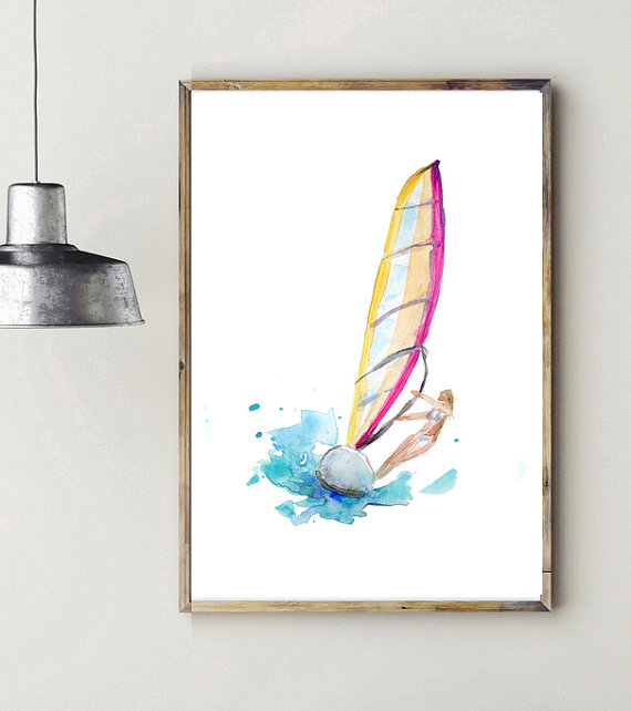 570x642 Surf Art Windsurf Painting Print Surfboard Surf