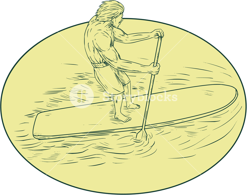 1000x790 Drawing Sketch Style Illustration Of A Surfer Dude On A Stand Up