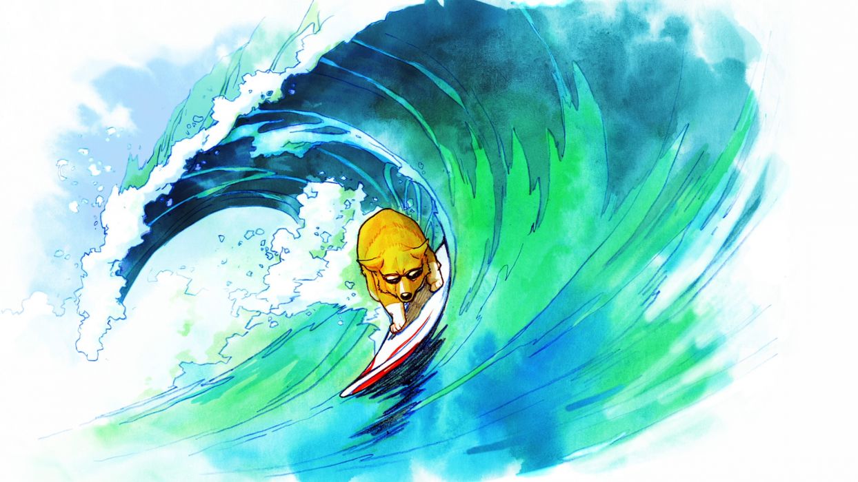 1244x700 Dog Surf Surfing Wave Drawing Wallpaper 1920x1080 73732