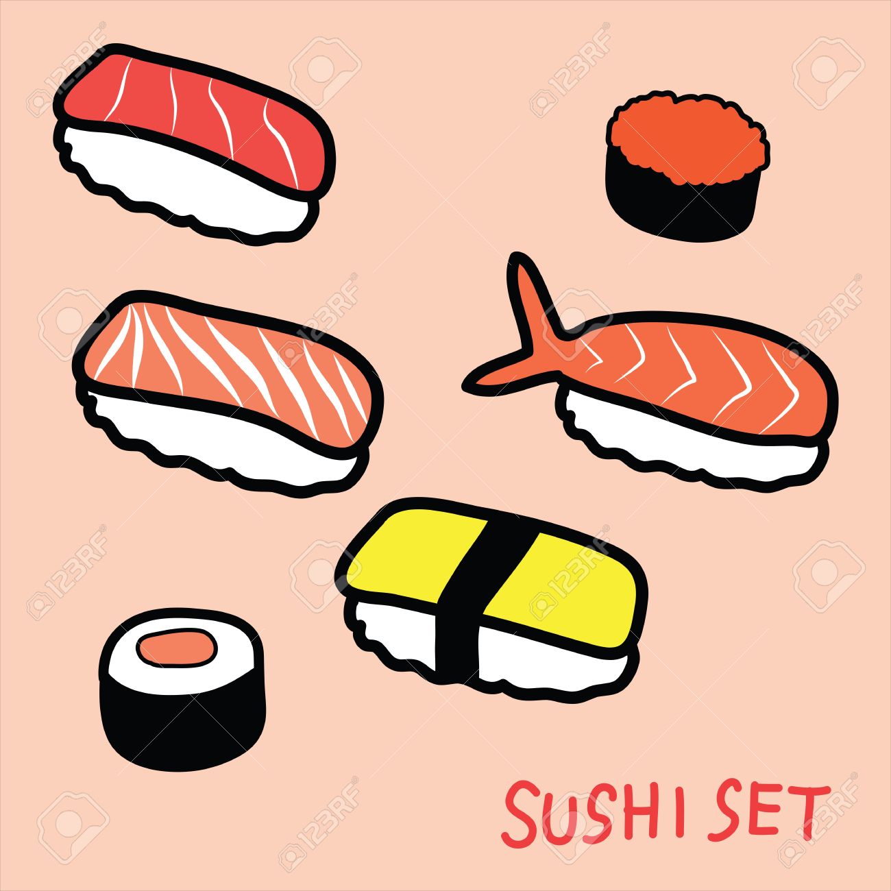 1300x1300 Sushi Set Doodle, Hand Drawing Royalty Free Cliparts, Vectors,