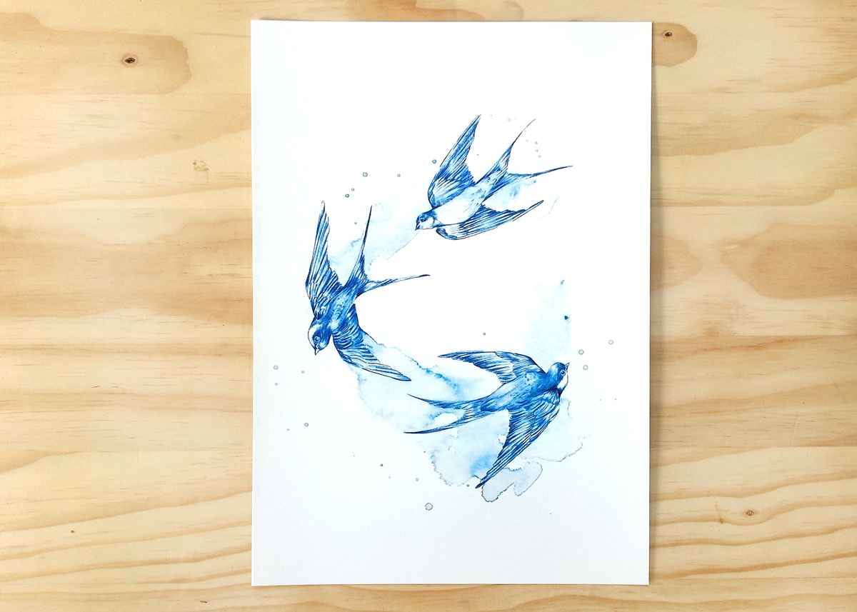 1200x857 Blue Swallows Bird Print A4