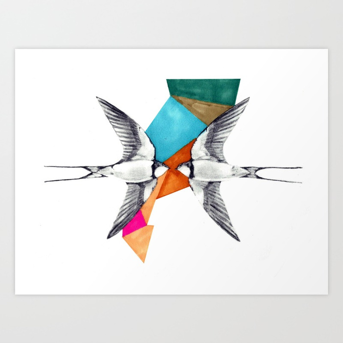 700x700 Swallows, Geometric Drawing Art Print By Jennifermaidment Society6