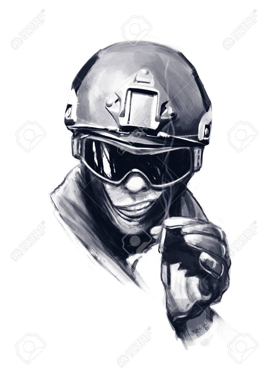 919x1300 Spec Ops Police Officer Swat With Cigarette Isolated On White
