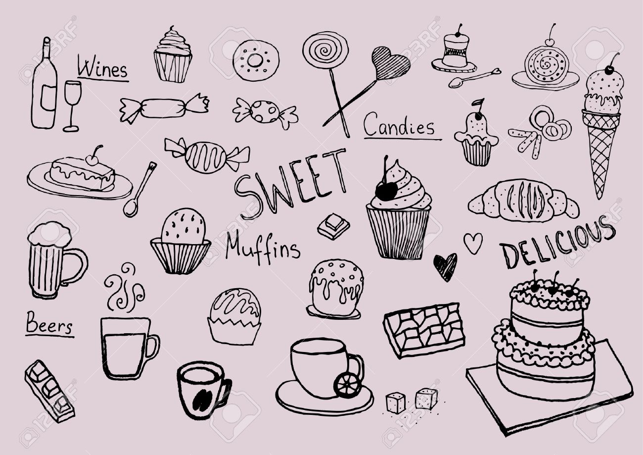 1300x919 Hand Drawing Sweet Set Royalty Free Cliparts, Vectors, And Stock