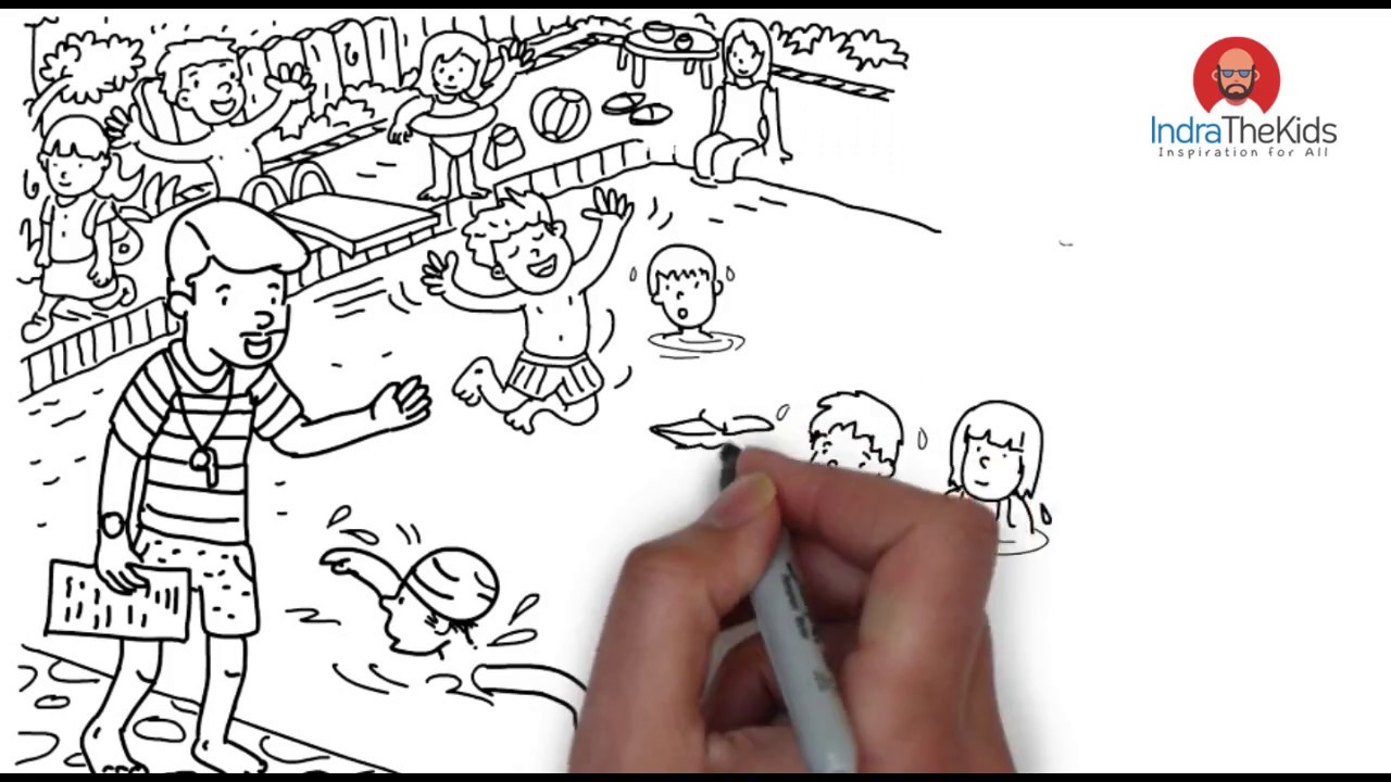 1280x720 How To Drawing Swimming Pool Crowd Kids