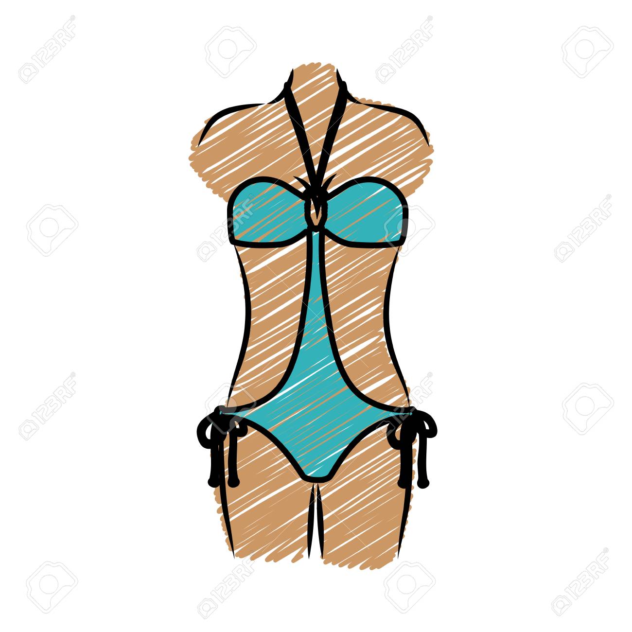 1300x1300 Color Pencil Drawing Of Woman In Aquamarine Swimsuit Vector